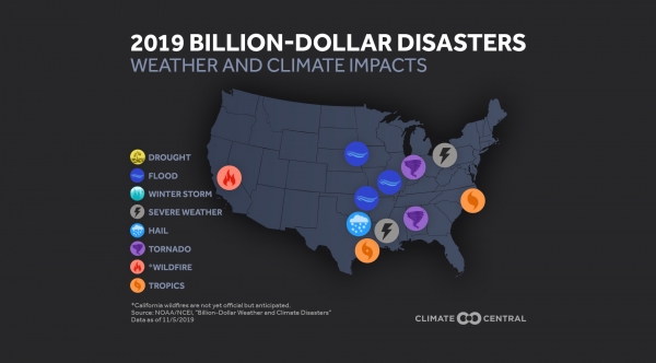 2019 Billion Dollar Disasters: Weather and Climate Impacts Map