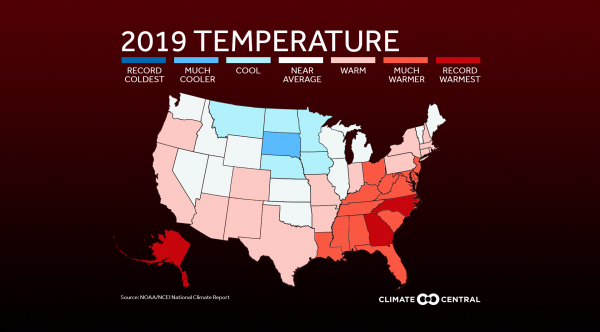 Map of 2019’s temperature ranking by state